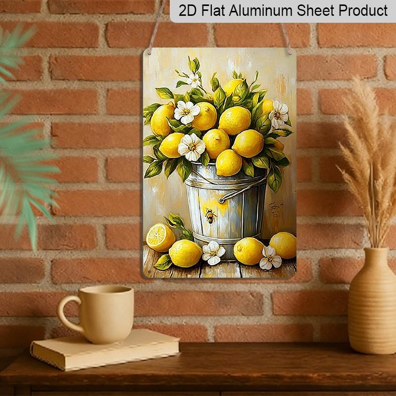 2D Flat 1pc Lemon Aluminum Sign Summer Wall Art Decoration Suitable for Courtyard, Backyard, Gate, Home, Coffee Shop, Bar, Club, Farmhouse, Garden