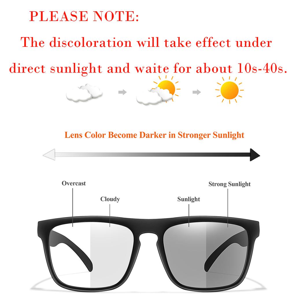 Photochromic Cycling Sunglasses for Men and Women Square Glasses Outdoor Sports Running, Hiking , Baseball