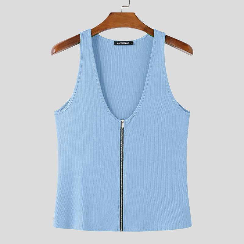 INCERUN Men Summer Deep V Neck Sleeveless Casual Homewear Tank Tops T-shirts