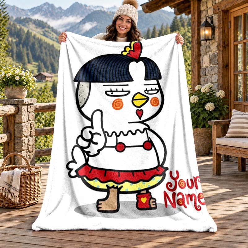 Buldak Custom Name Flannel Blanket Personalized Soft Warm Plush Throw Blanket Customized Gift for Family Friends