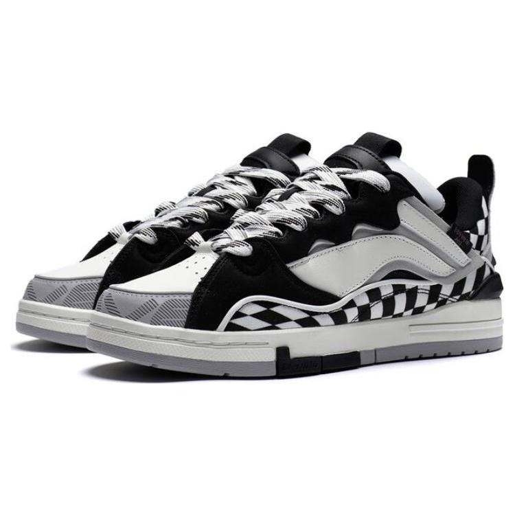 New LiNing Wave Golden Anti Slip Wear Resistant Low Top Skateboard Shoes Men's Black White AECS073-8