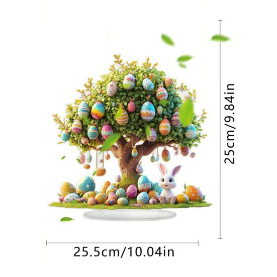 Yousheng 2D Flat Easter Egg Tabletop Sign Acrylic Colorful Easter Egg Tree Desktop Ornament for Spring Party Home Decor