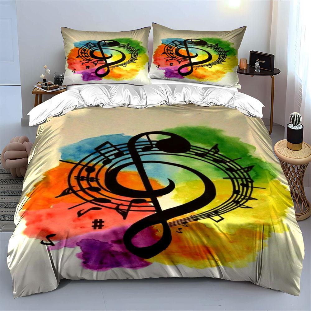 Musical notes with rainbow. Bedding sets Duvet cover sets Duvet covers Pillowcases(1 * Duvet Cover 2 * Pillowcases without duvet insert)