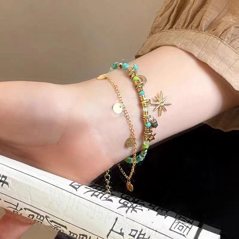 Vintage Bohemian Style Beaded Layered Bracelet Sunflower Moon Pendant Women'S Jewelry Gift Accessories