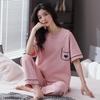 2024 Women's Summer Pajama Set: Pure Cotton, Short Sleeve, Long Pants - Lightweight and Casual for Indoors or Outdoors