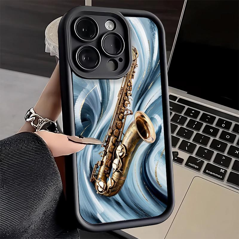 Phone Case for iPhone 17 Air 16E 15 16 Pro Max Saxophone Instrument Music Cover 14 Plus 13 12 Mini Soft Shell Silicone Fundas