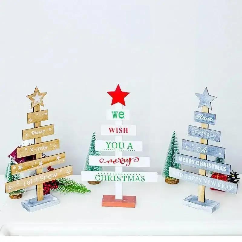 Christmas Mini Wooden Merry Christmas Tree Home Desk Table Decor Pendants Xmas Tree Ornaments Christmas Decor Happy New Year