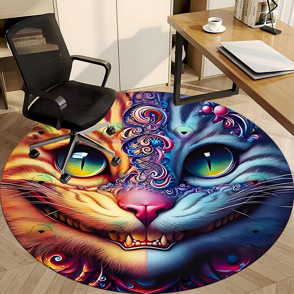 1pc Cat Artwork Office Round Area Rug, Indoor Mat Suitable For Office, Under Office Chairs Bedroom Living Room Home Decor, Room Deco