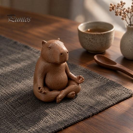 Meditating Animal Sculpture Capybara Figurine, 3D Printed Yoga Statue, Zen Cute Statue Ornament for Home Office Shelf Decoration Relaxing Room