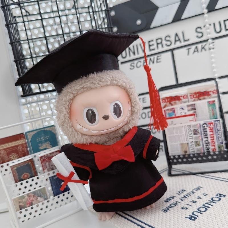 Cute 17cm Labubu Doll Accessories Clothes Graduation Gown Clothing Outfit for Plush Cotton Dolls Collection Gift