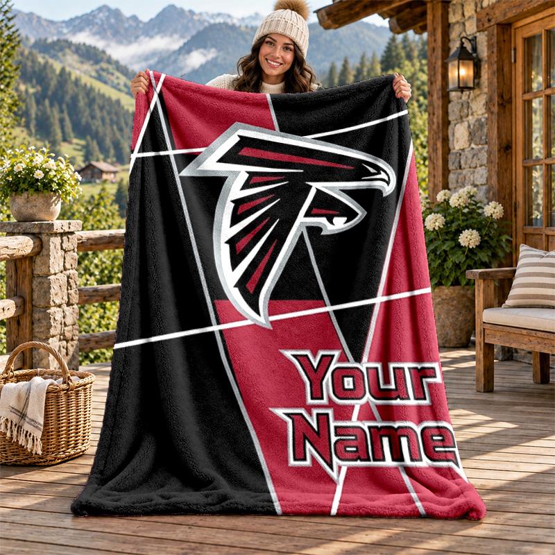 Atlanta Falcons Custom Name Flannel Blanket Personalized Soft Warm Plush Throw Blanket Customized Gift for Family Friends