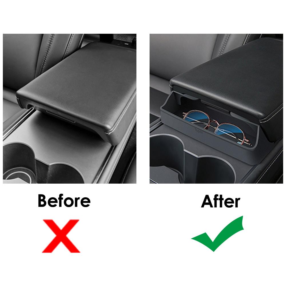 Auto-Brillenbox für Tesla Model 3 Y Mittelarmlehne Versteckte Aufbewahrungsbox Organizer Innenzubehör Grau Autozubehör