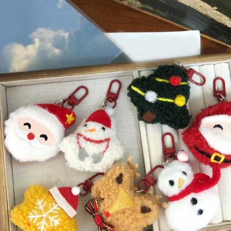6 Pieces Cartoon Plush Christmas Keychain Collection Decorative Keyring Pendant Soft PP Cotton Charm for Bags and Keys