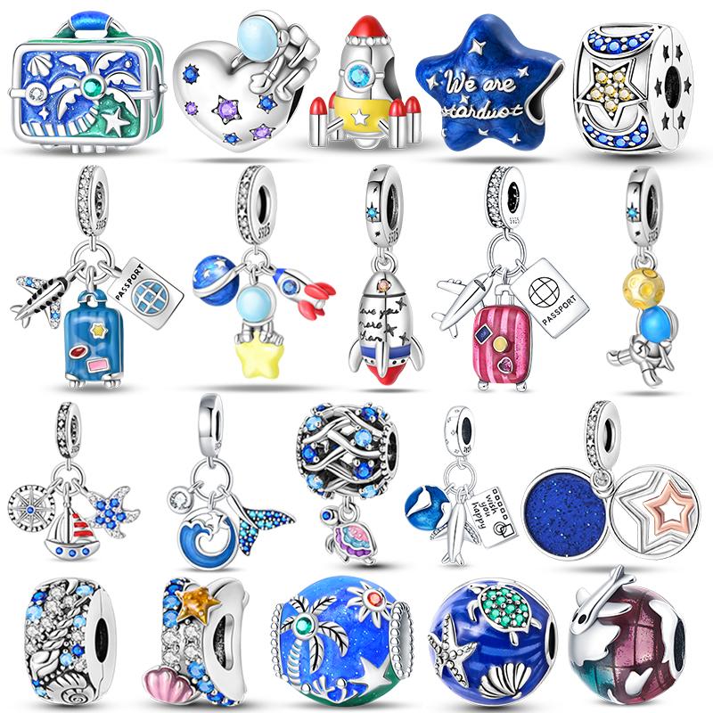 Copper Metal Charm Bead Component Bead Component Blue Series Astronaut Star Charm Bead Component Compatible With 4MM Hole Diamete Bracelet High