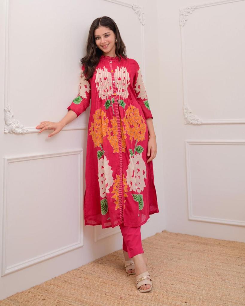 Women Designer Cotton Party Wear Kurta Cord Set Indian Bollywood Top Tunic Kurti Set