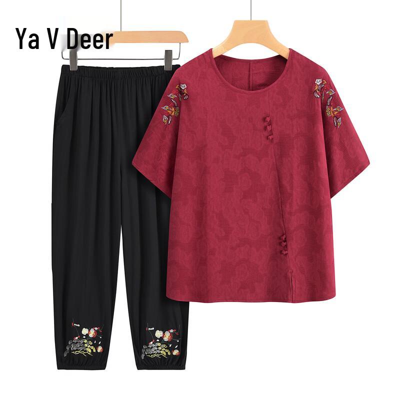 Yalu Women s Embroidered Floral Summer Set 4XL