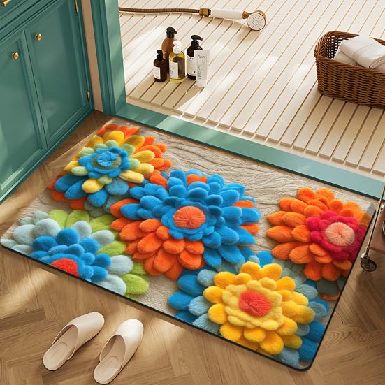 Bodenmatte Schnelltrocknend Lebendige Farbe Blumendesign Rutschfeste Rückseite Teppich Badezimmer Wohnzimmer Fußmatte Heimdekor