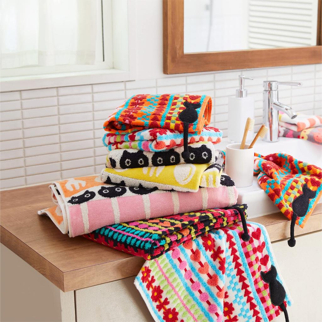 Nishikawa Atsuko Matano Bath Heart Book TT12334696 Towel, 60x120cm, Washable, 100% Cotton, Pattern, Orange,