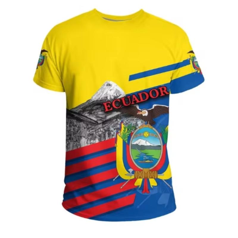 Ecuador Flag 3D Printed T-Shirt Men's Sportswear T-Shirt Round Neck Short Sleeve Summer Casual Street Loose T-Shirt