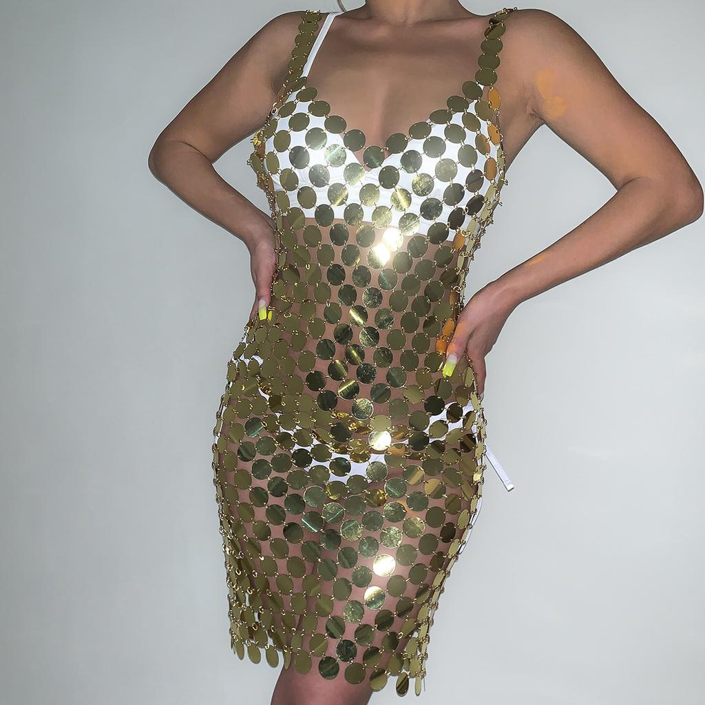 European And American Jewelry, Personalized Nightclub Style V-Neck Suspender Dress, Sexy Geometric Hollow Sequined Body Chain