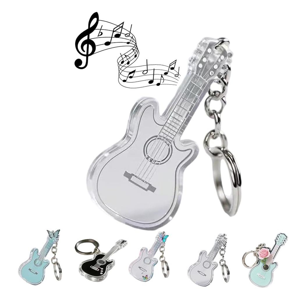 Beautiful Guitar Keychain Charm, Acrylic Guitar - Shaped Keychain, 2D Cute Rose Guitar Key Chain, Ideal For Music Lovers.