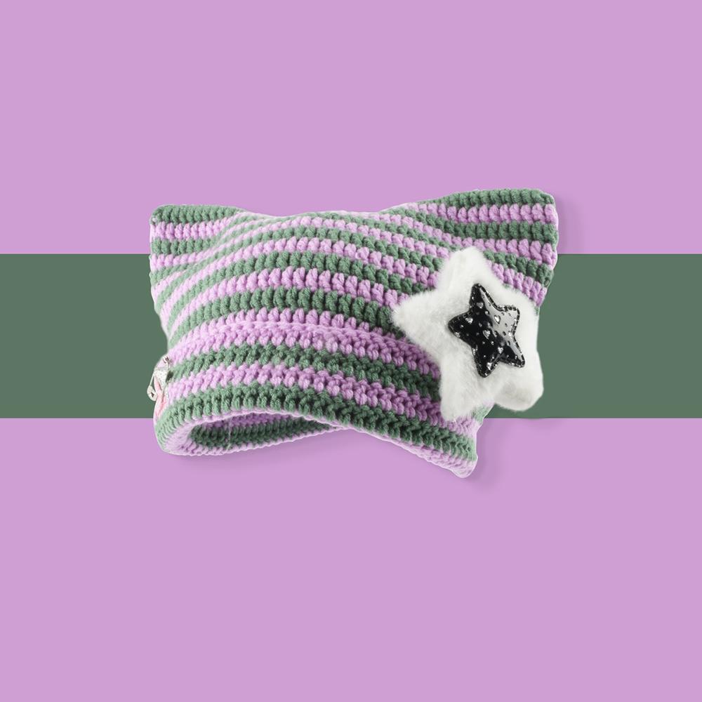Christmas Hat Y2K Trend Autumn Winter Unisex Harajuku Punk Gothic Knit Cat Ear Little Devil Kawaii Millinery Soft Knit Hat