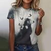 Women's T-Shirts Top Short Pullover Sleeved Art Shadow Printing Fashion Leisure Style O-Neck Harajuku Tee Shirt Female Clothing