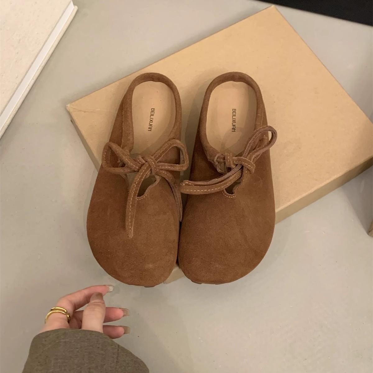 

Красивая версия! Мягкоподошвенные большеголовые уродливые тапочки женские осенние новые ретро мягкие на плоской подошве туфли-однопедальки 40 коричневый