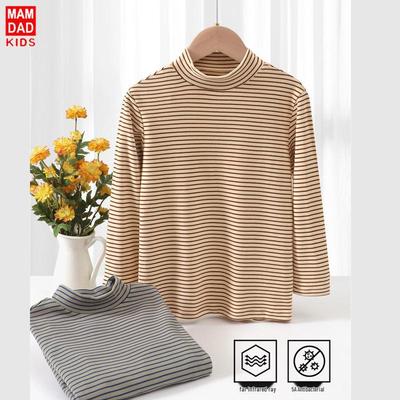 Children's Striped High-Neck Warm Top: Versatile Parent-Child Style, Adult Sizes, Autumn/Winter, German Velvet 5A Warm Underwear.