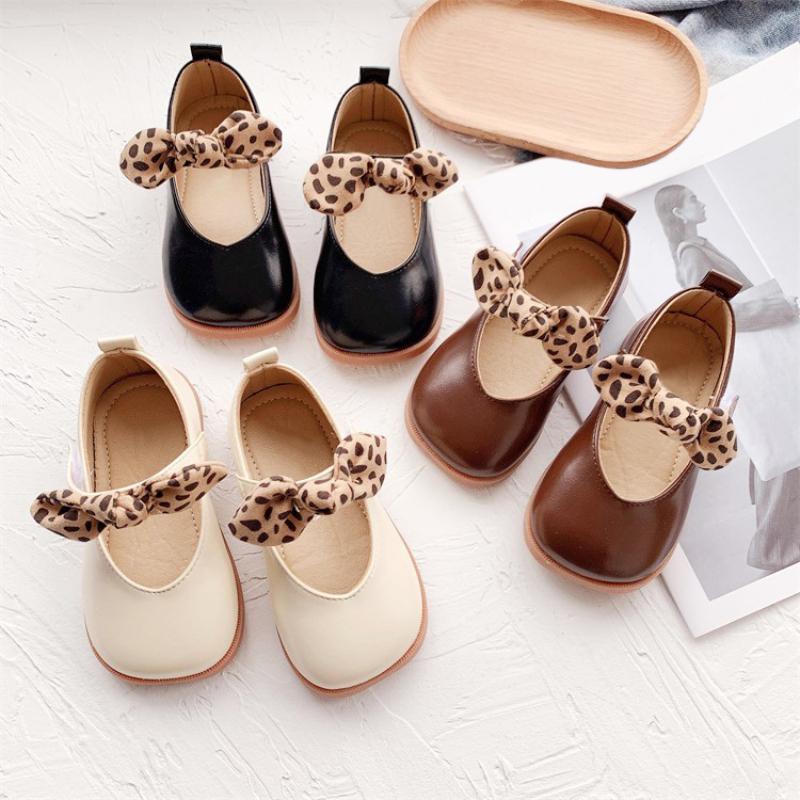 

Туфли из кожи принцессы с милым леопардовым узором и бантиком, весна-осень 21