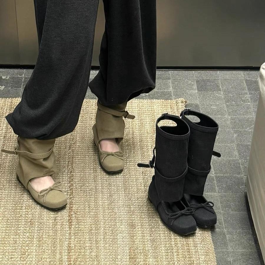 

Autumn and winter new retro temperament versatile ballet cool boots women s medium tube fashion boots women 40 хаки