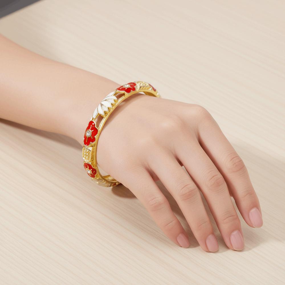 Hollow Out Chinese Flower Bangle Enamel Women's Hand Bracelet Gifts for Women Girl