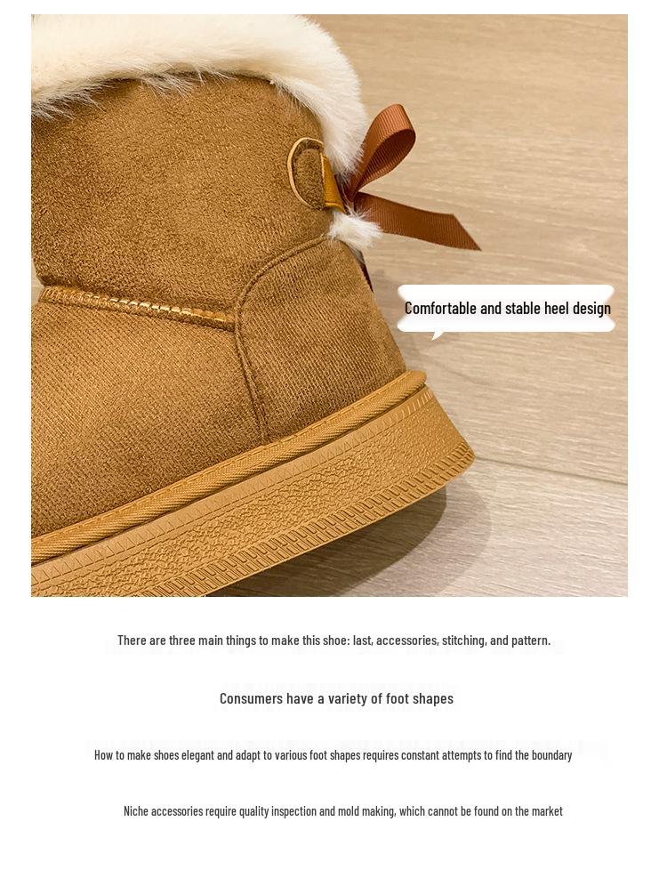 Plus Cotton Thickened Snow Boots: Slip-on Winter 2025 Style with Thick Sole, Furry Mouth, Bowknot, Warm Big Size.