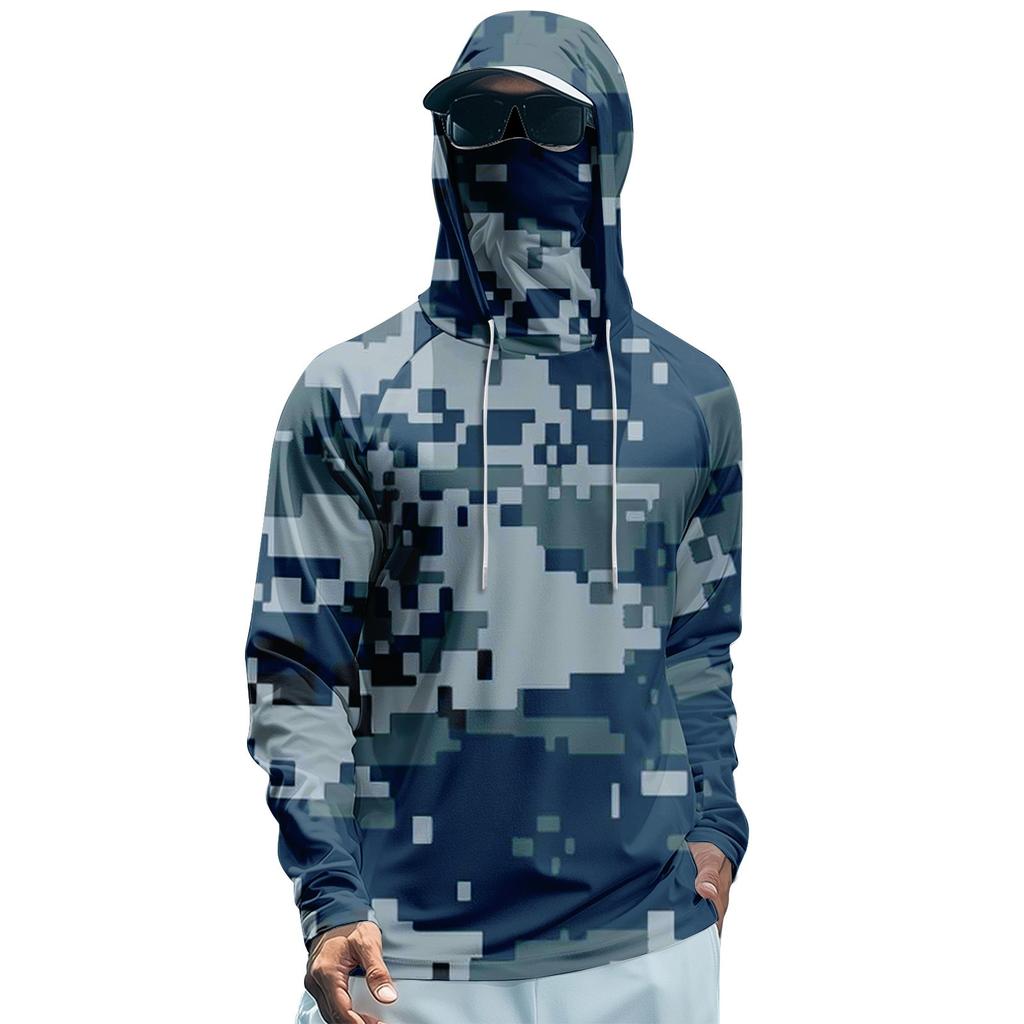 Men's Summer Camouflage Quick-drying Long-sleeved T-shirt Sun Clothing Fishing Fitness Sports Hooded Long-sleeved Top