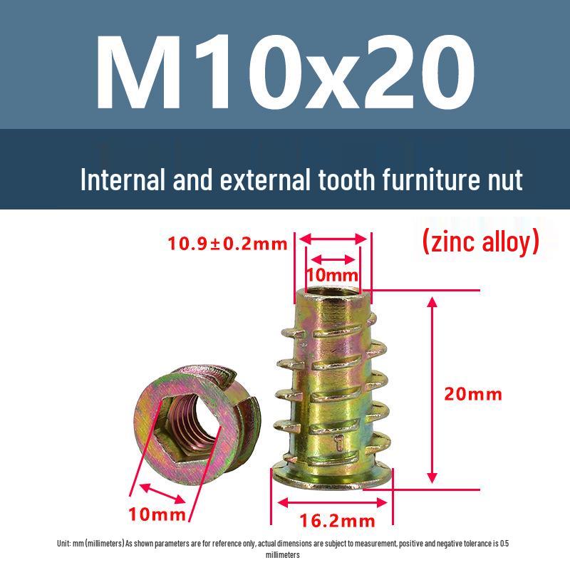 Zinc Alloy Colored Internal/External Thread Hex Socket Furniture Nut M4M5M6 with Washer and Trapezoidal Design Hardware Accessories