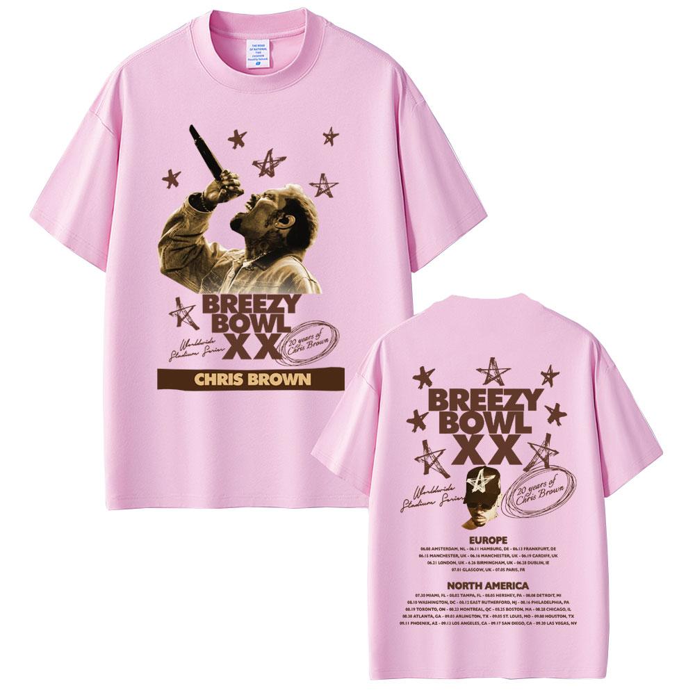 2026 Rapper Chris Brown Breezy Bowl XX Tour Maglietta Uomo Donna Hip Hop Moda Pop Musica Magliette Casual Cotone Vintage Magliette Manica Corta Top