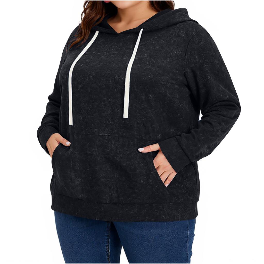 Women's  Casual Large Sized Long Sleeved Hooded Solid Color Sweatshirt