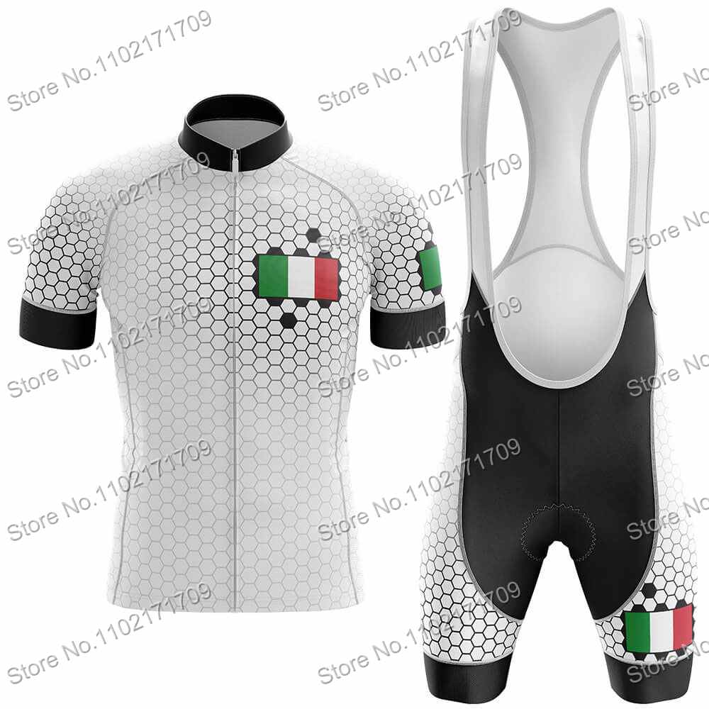 Set Maglia Ciclismo Classica Squadra Italia Uomo Donna Bandiera Italia Abbigliamento Ciclismo Bianco Verde Nero Maglia Bici da Strada Completo MTB Ropa