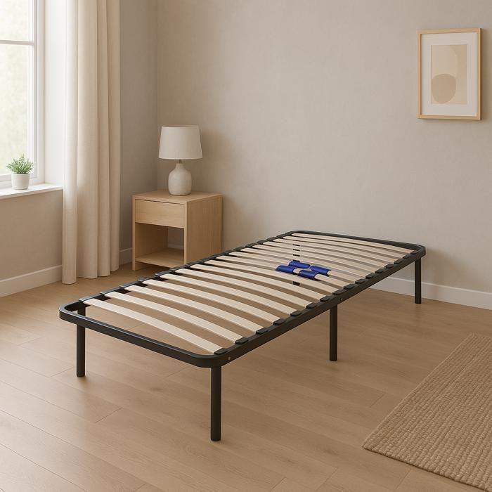 Marion - Black Bed Base Reinforced Slatted Frame and Adjustable Support Feet 80x200 X 29 Cm In Metal - Easy Assembly