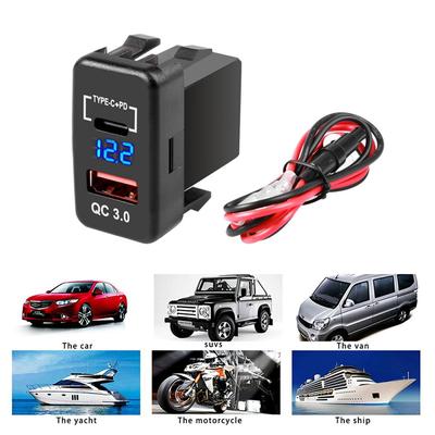 12-24V automobilinio įkroviklio lizdas PD+QC3.0 greito įkrovimo adapteris su įtampos ekranu, skirtas Toyota
