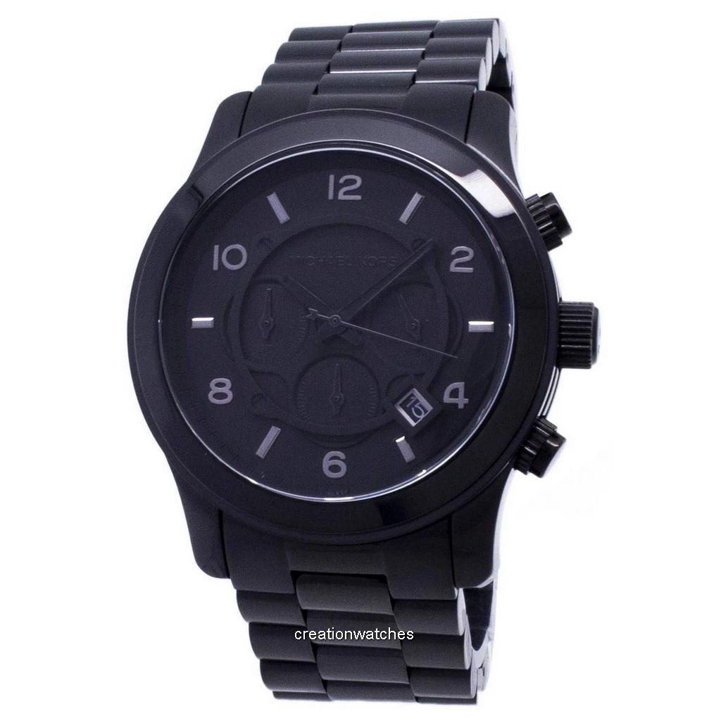 

Восстановленные мужские часы Michael Kors Runway Chronograph из нержавеющей стали с черным циферблатом, кварцевые, MK8157, 100 м чёрный