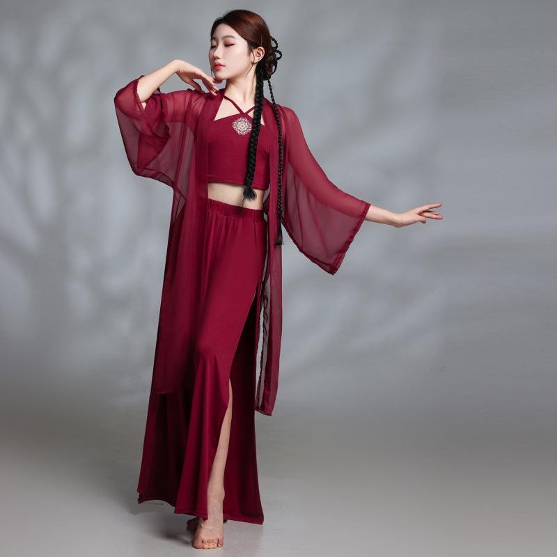 Chinese Red Flowing Gauze Camisole: Jazz Classical Dance Performance Costume