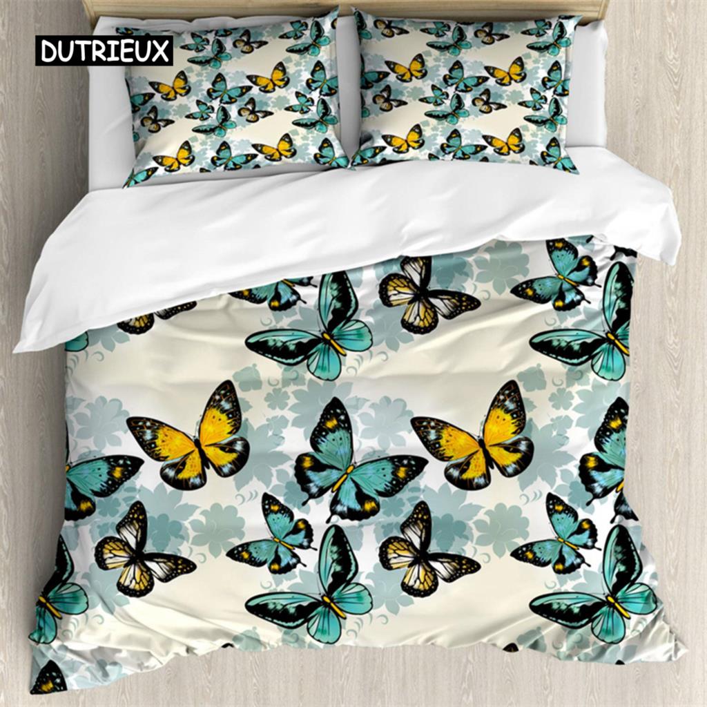 Butterfly Duvet Cover Romantic Spring Theme Bedding Set Colorful Flying Butterflies Quilt Cover Twin Full For Girls Teen Deocr