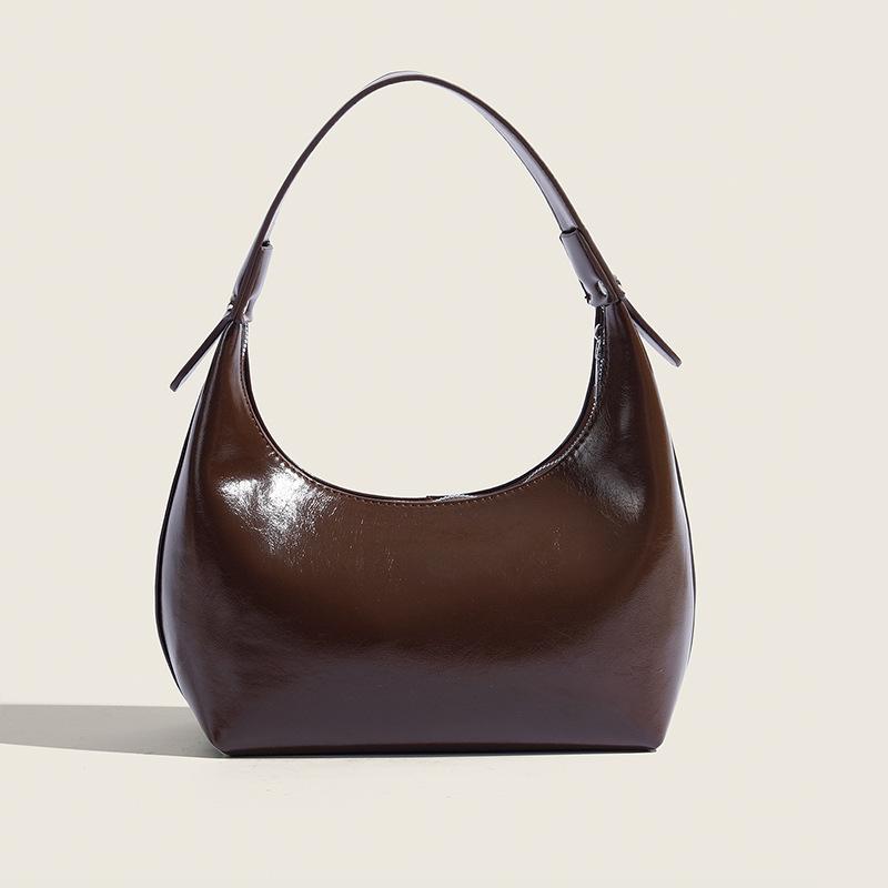 Ancient Shiny Underarm Bag Oil Wax Texture Baguette Bag French Niche Single Shoulder Dumpling Bag Handbag Female