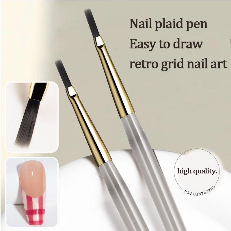 French Plaid Nail Art Brush Tartan & Line Stripe Grid Pattern Drawing Pen for DIY UV Gel Extension Painting Supplies Nail Brush