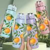 1PC Orange Orange Fruit Leaf Print 750ml Color Plastic Sports Water Bottle Leakproof Flip Straw Lid Suitable for Sports Office Home Use