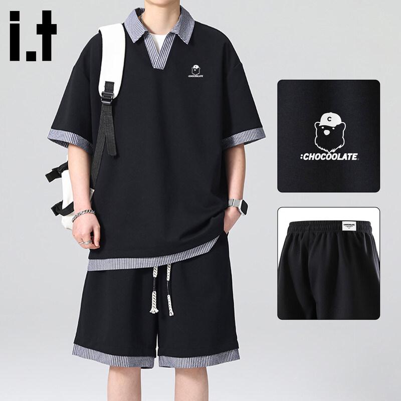 :CHOCOOLATEit Men s Faux Two-Piece Summer Sports Set 2XL