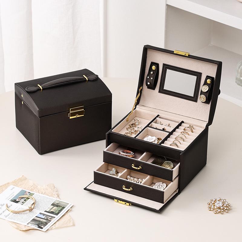 Large Capacity PU Leather Jewelry Box with Drawers for Rings and Earrings