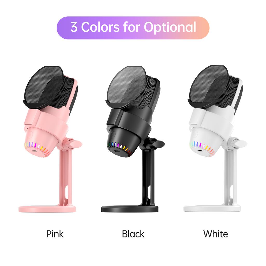 Mikrofon USB RGB Zestaw Mikrofonu Komputerowego ze Statywem Redukcja Szumów Plug & Play Jeden Klawisz do Wyciszenia dla