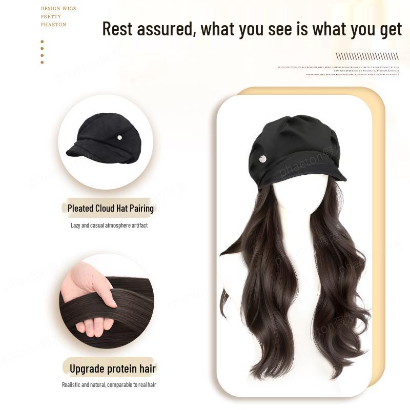 Women's Cloud Octagonal Wig Hat - Natural Full Coverage with Big Waves for Autumn and Winter Fashion